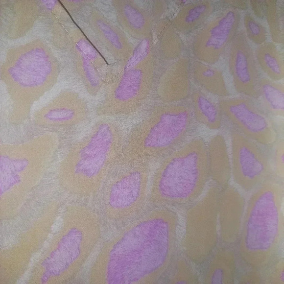 Adrienne PRINT Biege Purple V-Neck PONCHO TUNIC Size Medium Oversized - Picture 3 of 5